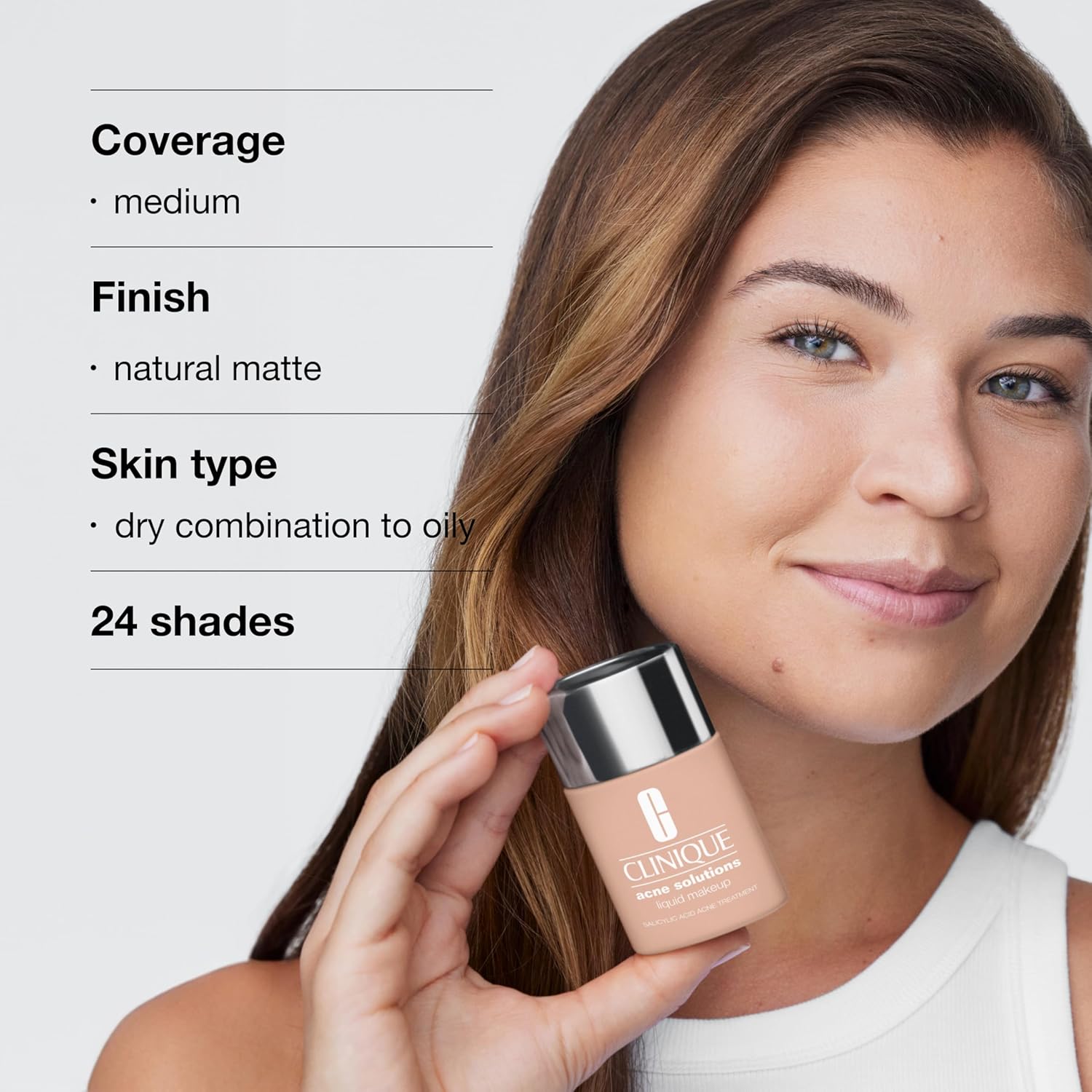 Clinique Acne Solutions Liquid Foundation Makeup With Salicylic Acid For Dry Combination to Oily Skin Types | Medium Coverage, Natural Matte Finish - Image 6