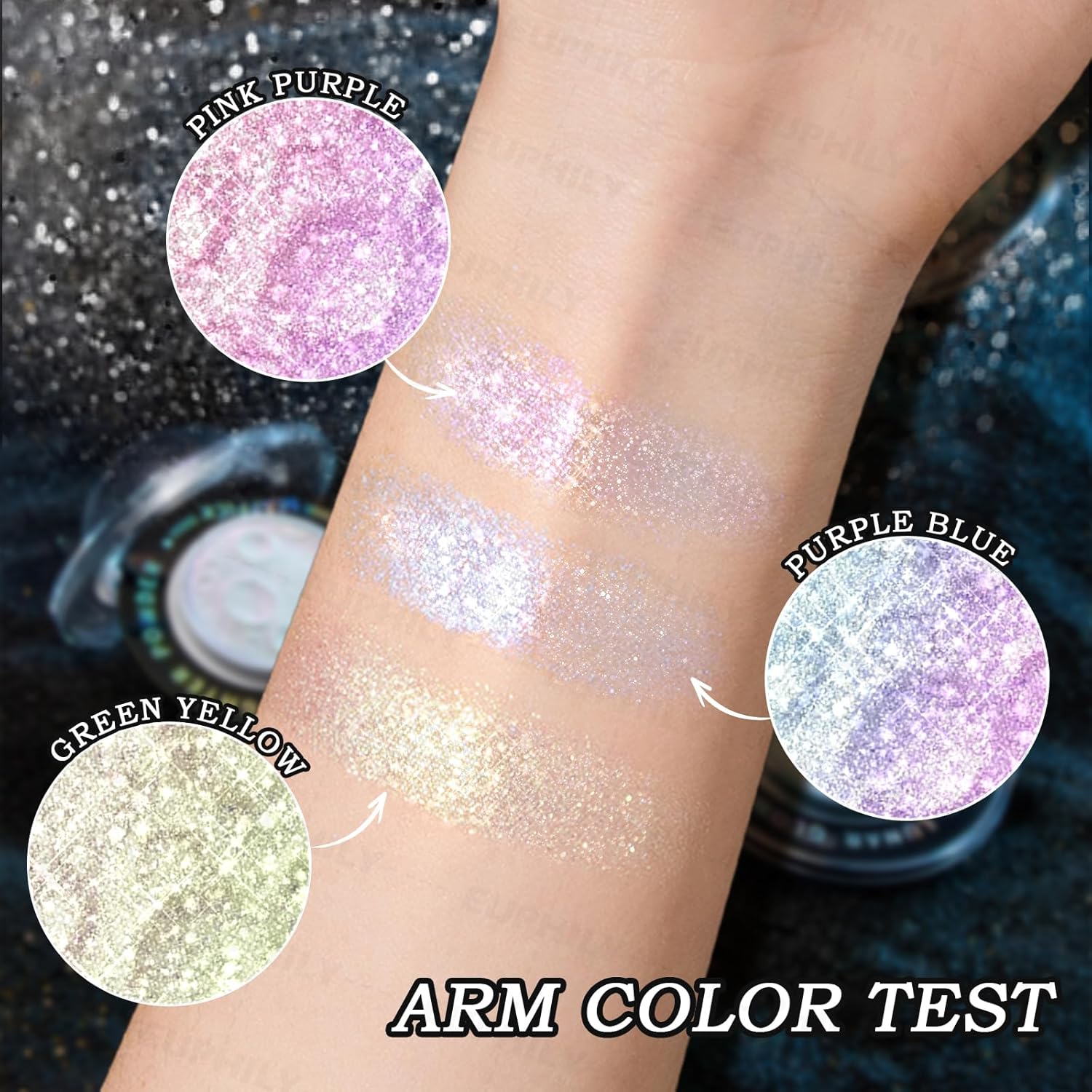 Holographic Glitter Face Highlighter Palette, Chameleon Multichrome Metallic Shimmer Highlighters, Inner Corner Eye Color Shifting Sparkle Illuminator, Highly Pigmented Eye Brighten Makeup #02 - Image 7