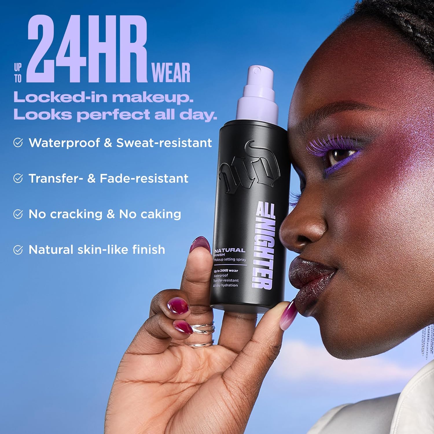 Urban Decay All Nighter Waterproof Makeup Setting Spray - Natural Finish, Up to 24HR Wear, Ultra-Fine Facial Mist, Hydrating Foundation Face Primer, Smudge-Proof, Transfer-Resistant, with Glycerin - Image 5