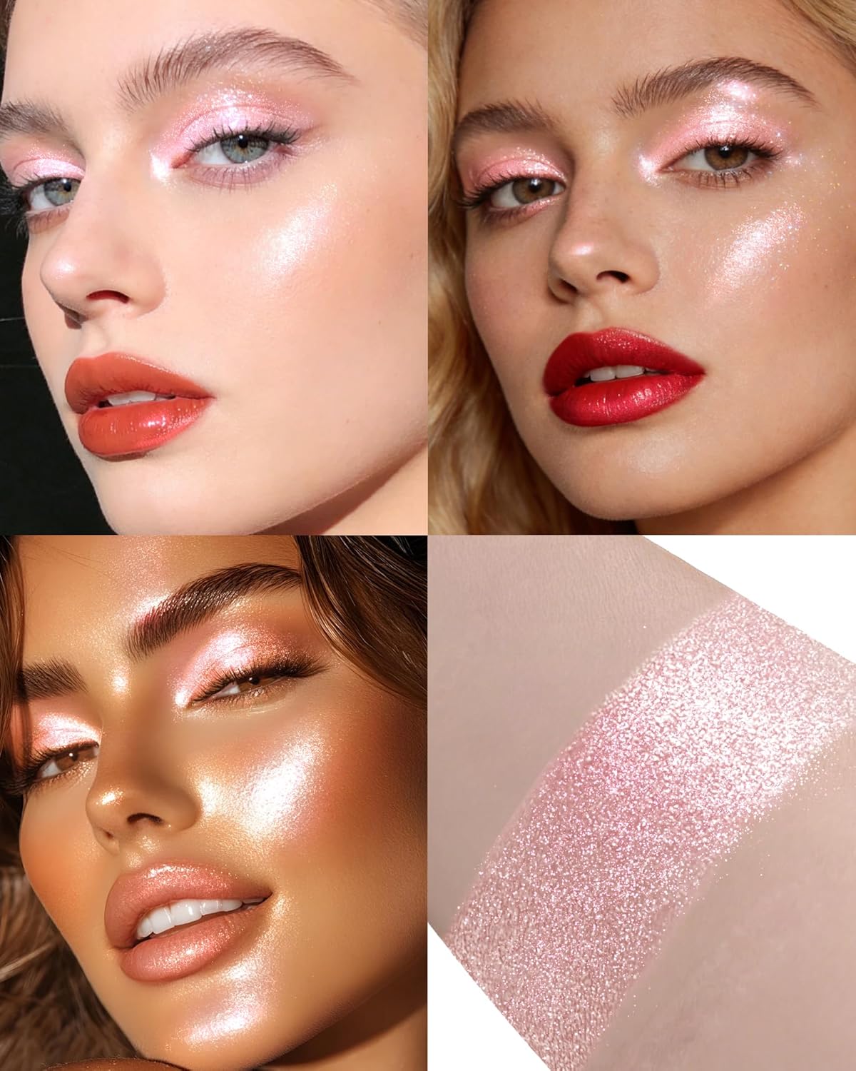 Pink Glitter Eyeshadow Palette, Single Shimmer Metallic Eye Shadow Palettes, Waterproof Long Lasting, Sparkly Highly Pigmented Eye Shadow for Women, Blendable Highlighter Powder Makeup Palette 01 - Image 4