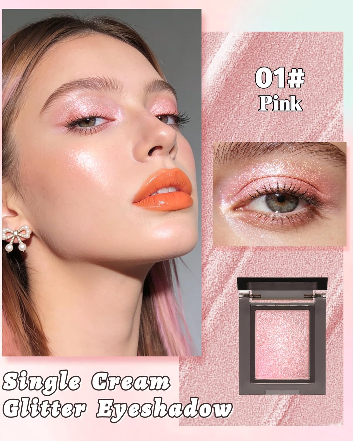 Pink Glitter Eyeshadow Palette, Single Shimmer Metallic Eye Shadow Palettes, Waterproof Long Lasting, Sparkly Highly Pigmented Eye Shadow for Women, Blendable Highlighter Powder Makeup Palette 01 - Image 3