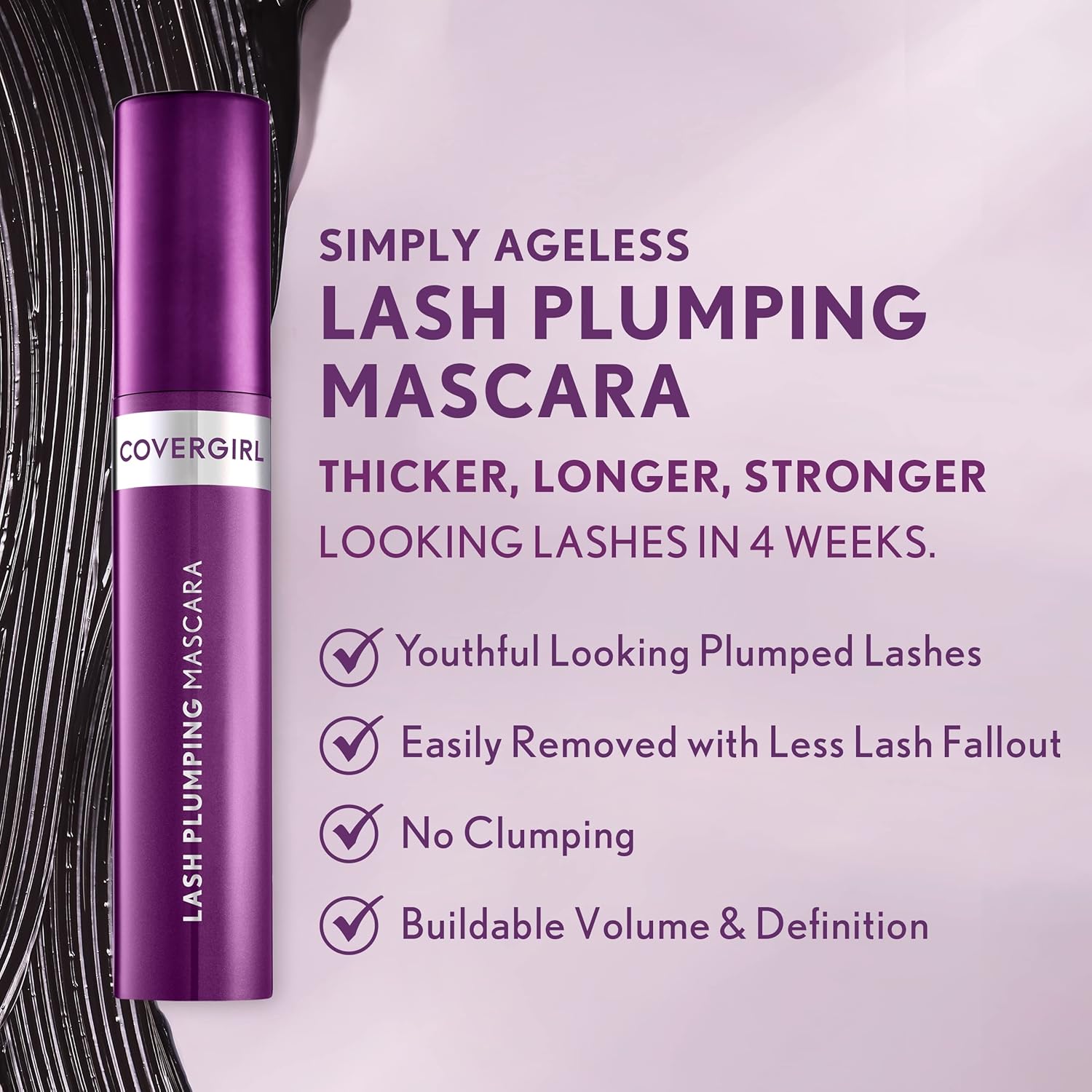 COVERGIRL Simply Ageless Lash Plumping Mascara, Black, Pack of 1 - Image 5