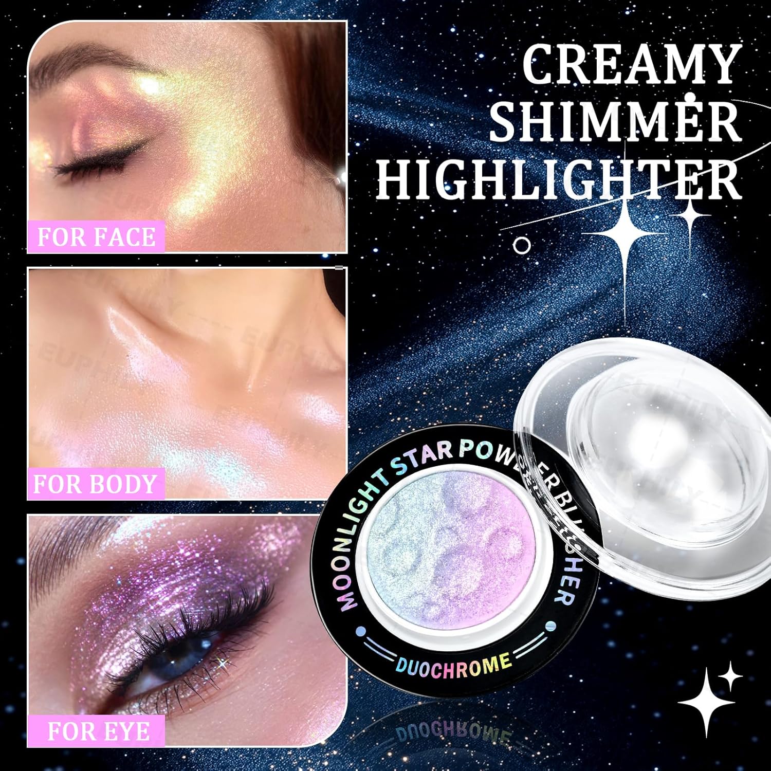 Holographic Glitter Face Highlighter Palette, Chameleon Multichrome Metallic Shimmer Highlighters, Inner Corner Eye Color Shifting Sparkle Illuminator, Highly Pigmented Eye Brighten Makeup #02 - Image 4