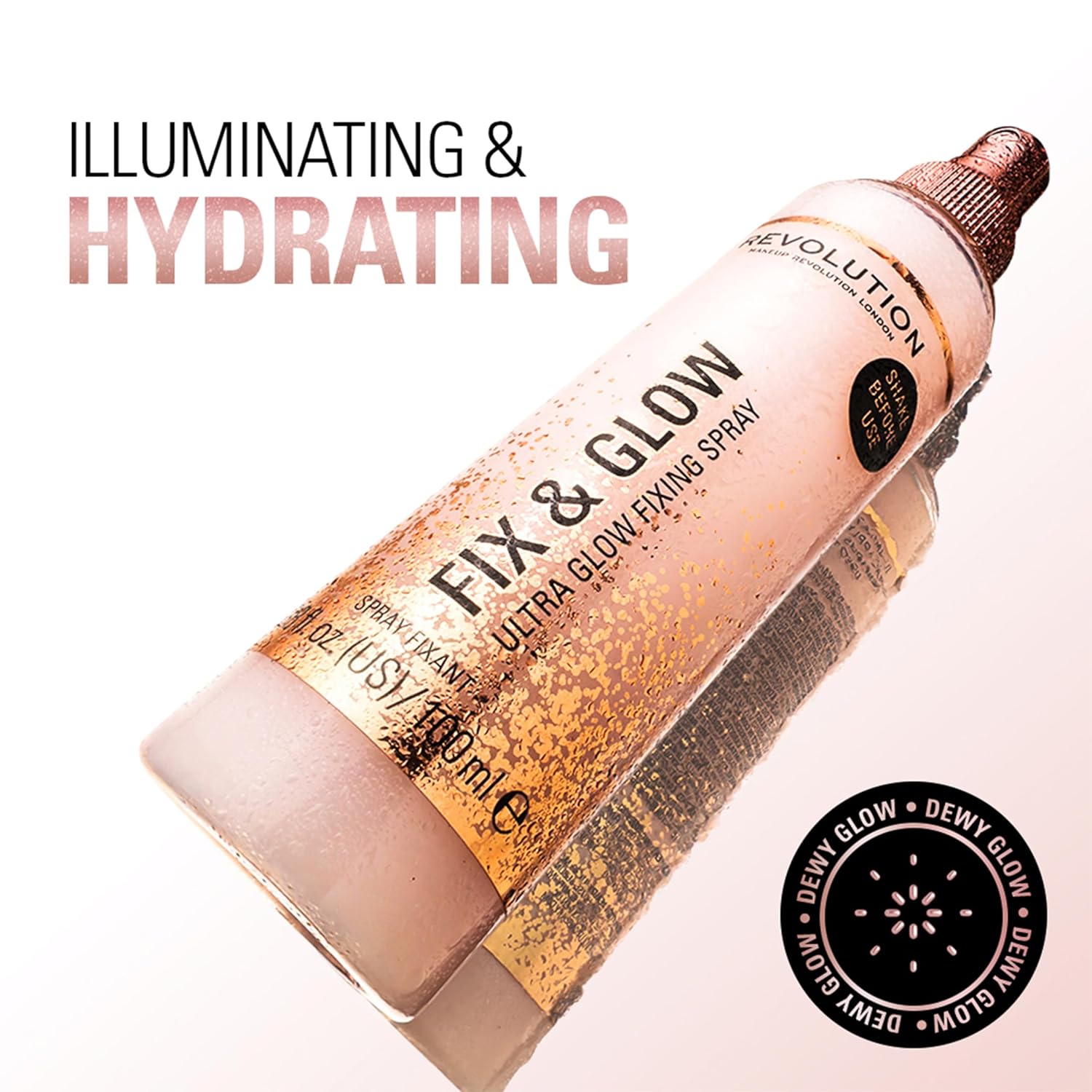 Makeup Revolution Fix & Glow Fixing Spray, Illuminating & Hydrating, Vegan & Cruelty-Free, 3.38 Fl Oz - Image 7