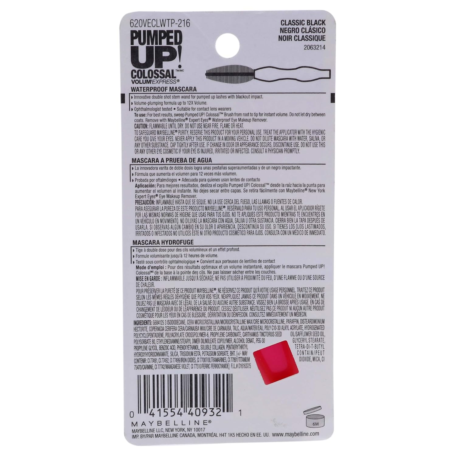 Maybelline New York Volum' Express Pumped Up! Colossal Waterproof Mascara, Classic Black, 0.32 Fl Oz, (K1569200) - Image 4