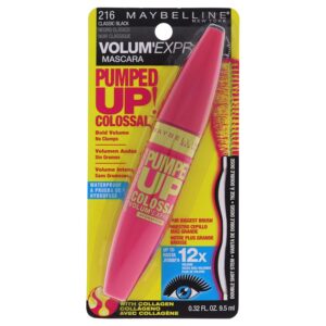 Maybelline New York Volum’ Express Pumped Up! Colossal Waterproof Mascara, Classic Black, 0.32 Fl Oz, (K1569200)