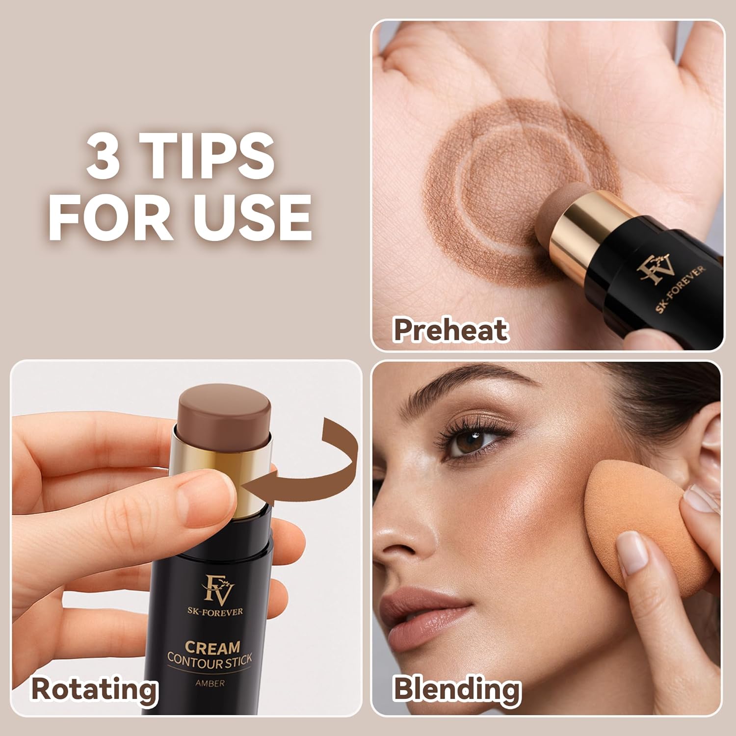 FV Cool Toned Contour Stick, Creamy & Blendable Formula, Highly Pigmented, Long-Lasting for a Natural, Waterproof Finish, Face Sculpting Makeup for Fair/Light Skin, Beginner Friendly, 01 Amber - Image 9