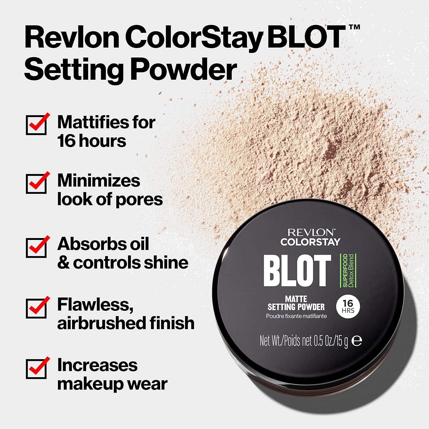 Revlon ColorStay Blot Face Makeup Setting Powder, Mattifying, Blurring & Oil Absorbing, Absorbs Sebum, Blurs Imperfections and Reduces Pore Appearance, 0.5 Oz - Image 4