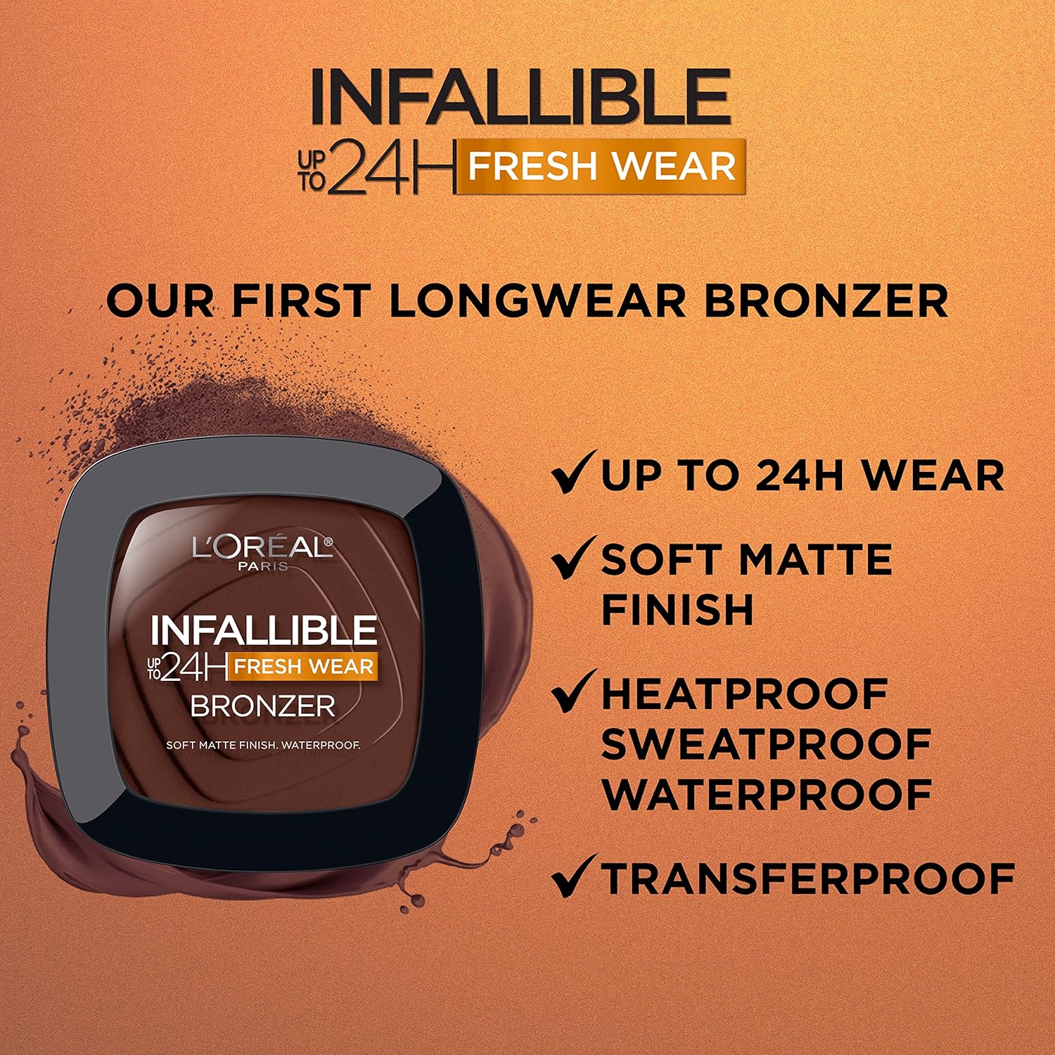 L'Oreal Paris Infallible Up to 24H Fresh Wear Soft Matte Longwear Bronzer. Waterproof, heatproof, transfer, humidity and sweatproof, Fair, 0.31 oz - Image 3