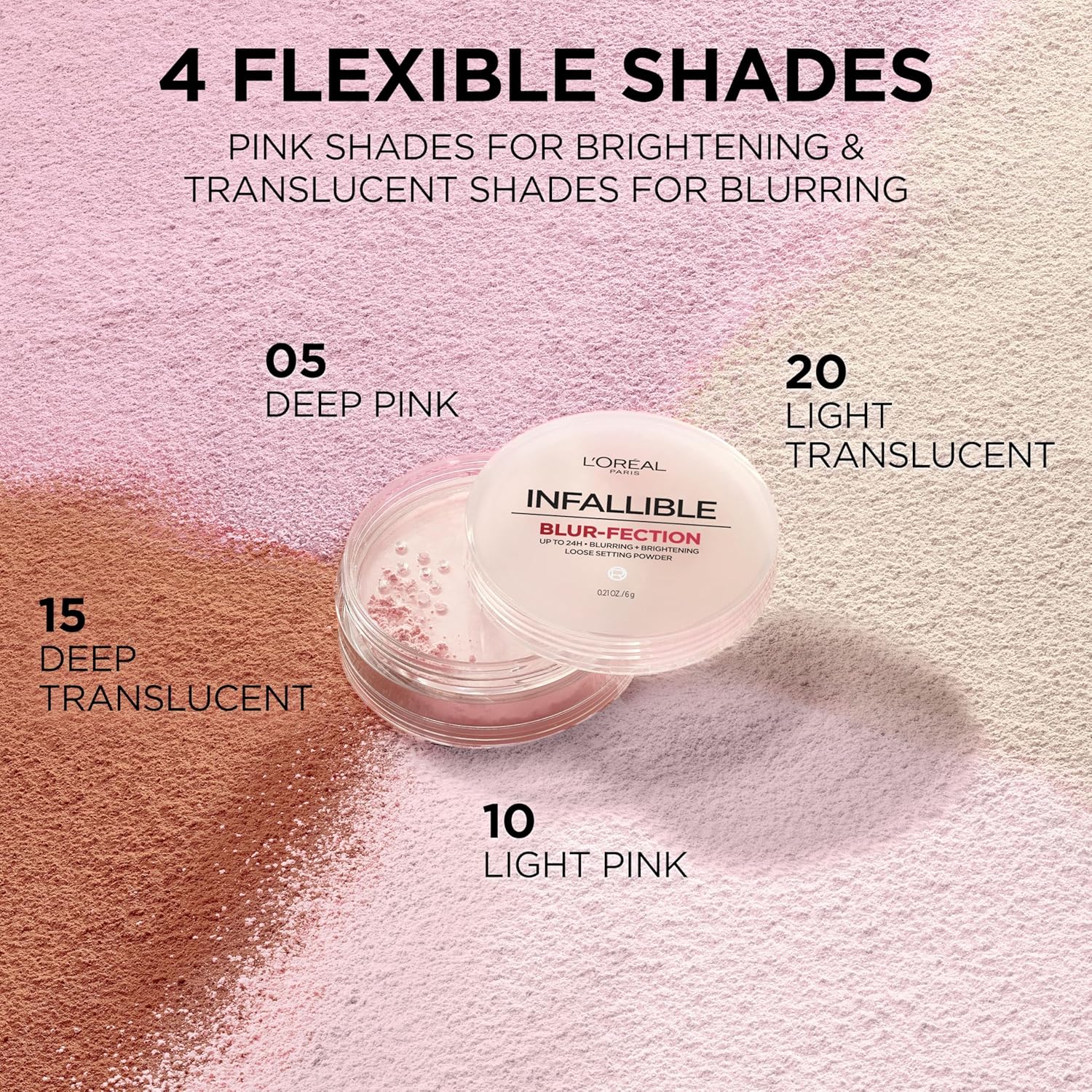 L'Oreal Paris Infallible Blur-fection Longwear Loose Setting Powder, Blurring Face Powder With Up to 24HRs of Wear, Translucent Light, 1 Kit - Image 8
